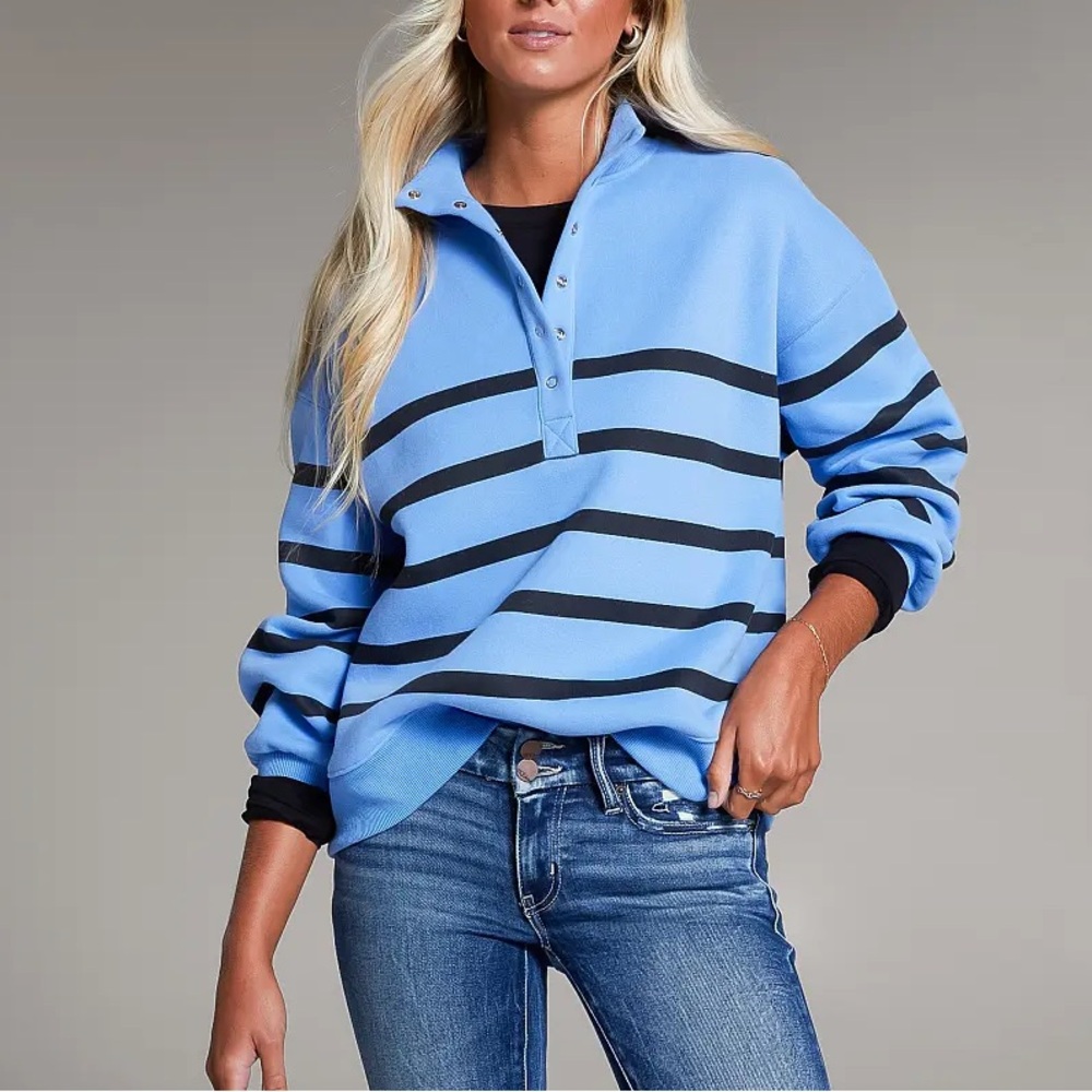 Bke Prep Edit Striped Half Snap Pullover - image 1